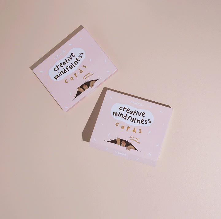 Animated mindfulness card box opening with do it and release it cards placed on the table